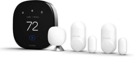 ecobee Comfort and Security Bundle, Smart Thermostat Premium with Siri and Alexa and Built in Air Quality Monitor and Smart Sensor with SmartSensor for Doors and Windows 2-Pack