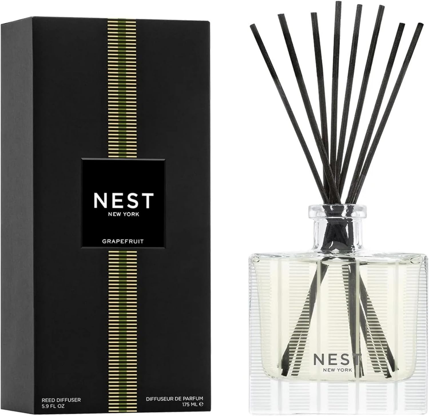 NEST New York Reed Diffuser, Grapefruit – 5.9 fl oz – Fragrance for Up to 90 Days – Reusable, Refillable Glass Holder – Includes 8 All-Natural Reed Sticks – Flame Free NEST New York Reed Diffuser, Grapefruit – 5.9 fl oz – Fragrance for Up to 90 Days – Reusable, Refillable Glass Holder – Includes 8 All-Natural Reed Sticks – Flame Free