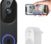 1080p Smart Video Doorbell Camera Wireless, Doorbell Receiver Included, Live View, AI Human Detection, 2.4G WiFi, Night Vision, Cloud Storage, Battery Powered, Indoor Outdoor Surveillance