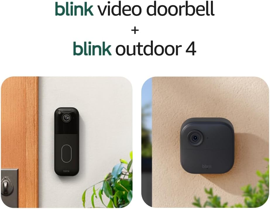 Blink Video Doorbell + Outdoor 4 – Wireless smart security cameras, head-to-toe HD view, two-year battery life. Sync Module Core included – 1 camera system + Video Doorbell